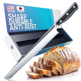 FOXEL Best Bread Knife 10 Inch Serrated - Razor Sharp Rust Resistant Japanese VG10 Steel Knife for - A Kitchen Essential Great for Cutting Bread, Cake, Sourdough, Sandwiches, Bagels, and Hard Crust