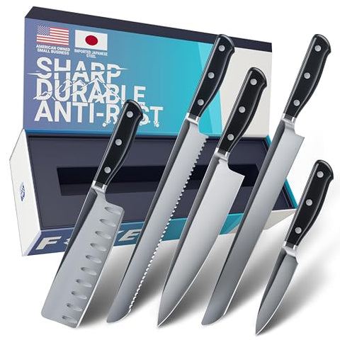 FOXEL Chef Knife Set Professional Japanese 5 Piece for Kitchen - Razor Sharp VG10 High Carbon Quality Stainless Steel for Culinary Master Cooking