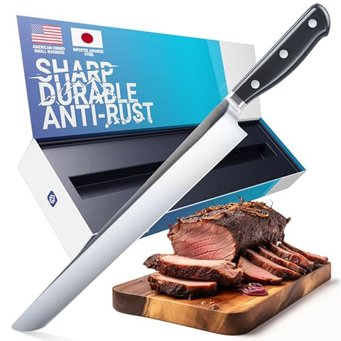 FOXEL Turkey Carving Knife - Razor Sharp Edge for Slicing Ham, Brisket or Ribs - VG10 Japanese High Carbon Stainless Steel 10 inch blade