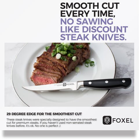 FOXEL Steak Knives Knife Set of 4, 8, or 12 - Non Serrated Straight Edge  Blade Razor Sharp - German 1.4116 Steel - Gift Box Set 